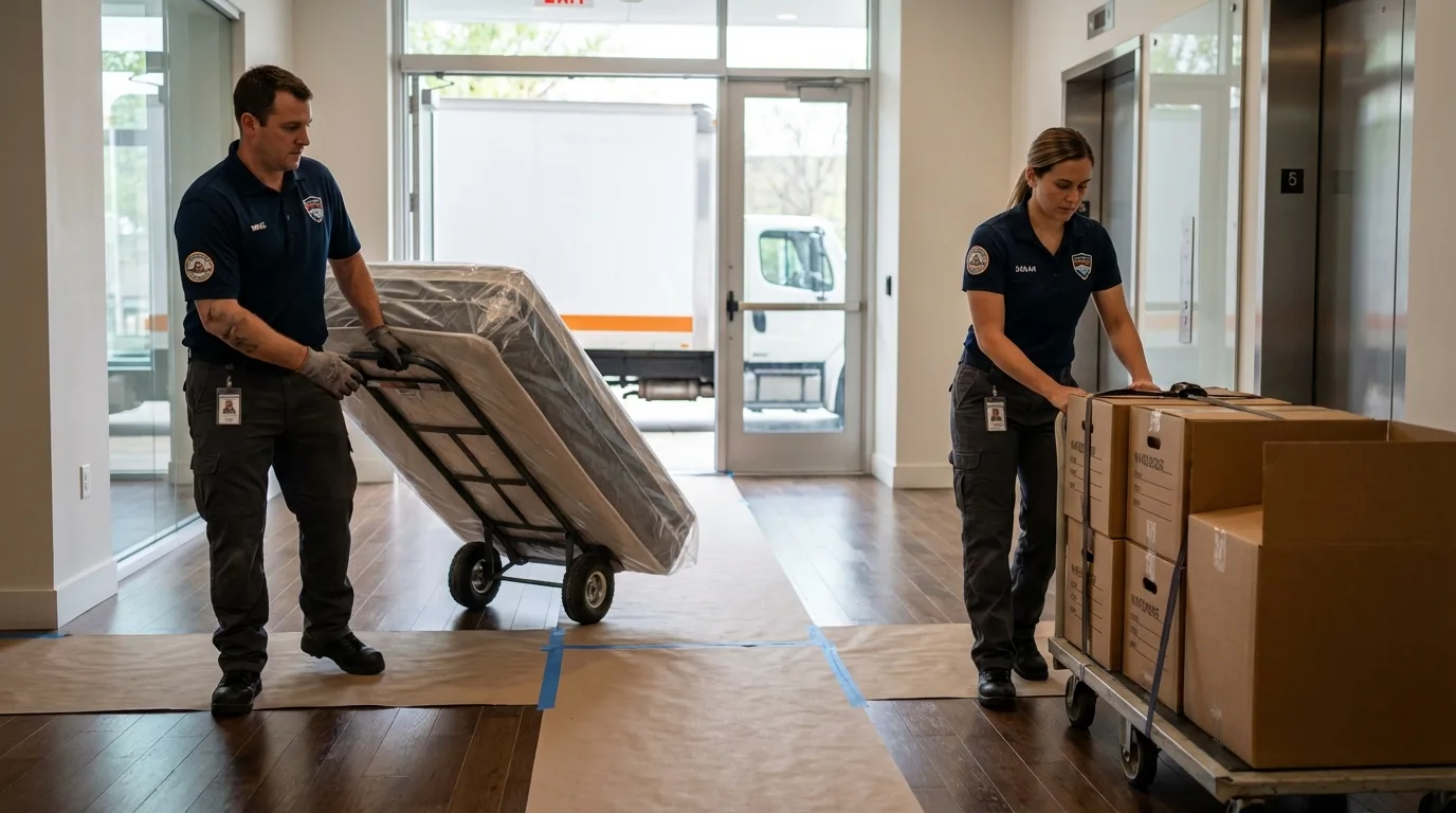 Professional apartment movers loading elevator in Orwigsburg, PA