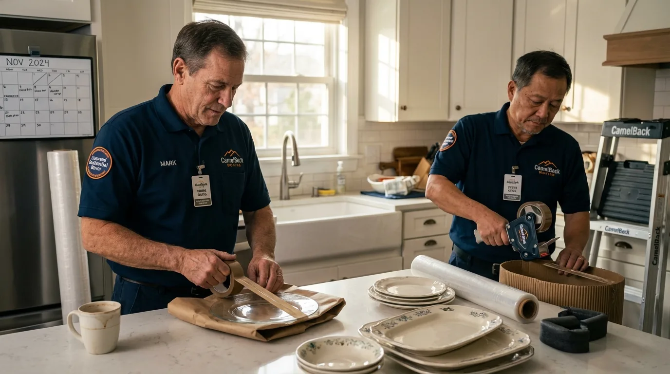 Professional crew packing kitchen dishware in Orwigsburg, PA